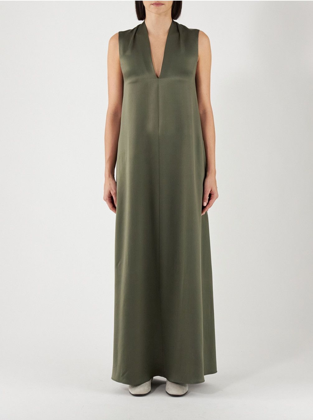 Loro Piana o1srvl11e1124 Elegant Long Satin Dress in Military Green Size L / US 10 / IT 46 - 1 Thumbnail