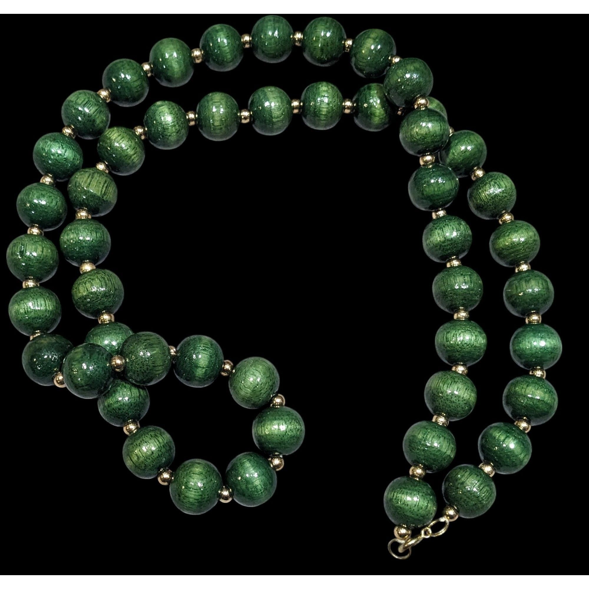 Other Vintage Elegant Green And Gold Tone Wood Beaded Necklace Size ONE SIZE - 1 Thumbnail