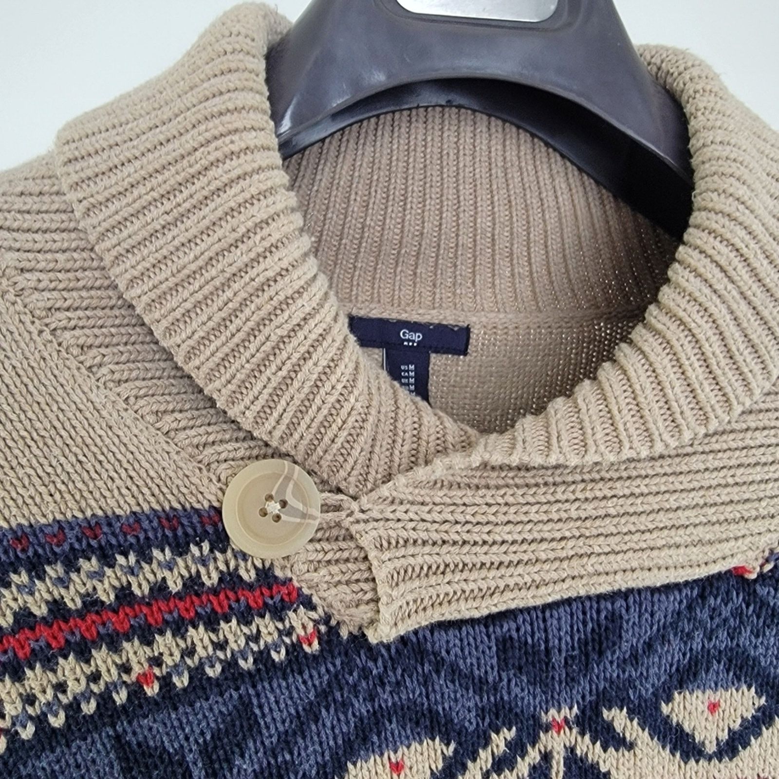 Gap Gap Men's Shawl Neck Fair Isle Oatmeal Pullover Sweater M Size US M / EU 48-50 / 2 - 4 Thumbnail
