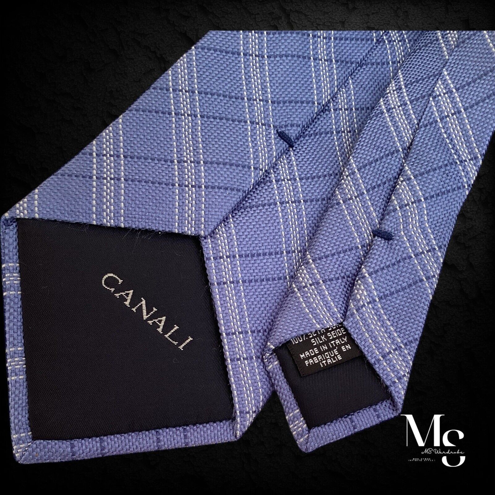 Canali CANALI Blue PLaid Silk Tie Made In Italy W: 3.75" EX COND Size ONE SIZE - 4 Thumbnail