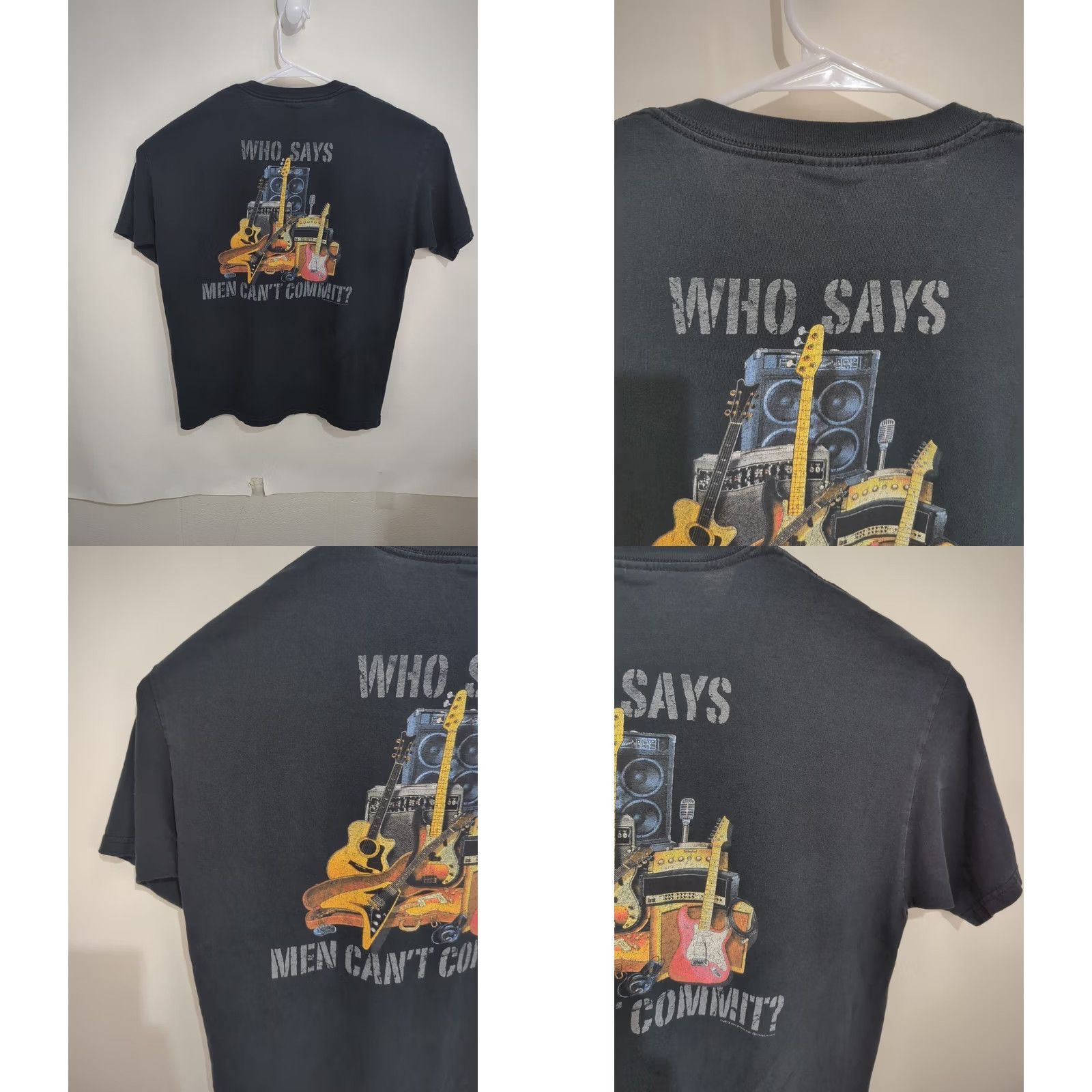 Gildan VINTAGE Gildan Heavy Cotton T-Shirt Guitar Men XL Black Double-Sided Graphic Print Logo Short Sleeve Crew Neck Y2K Vintage Music Size US XL / EU 56 / 4 - 8 Thumbnail