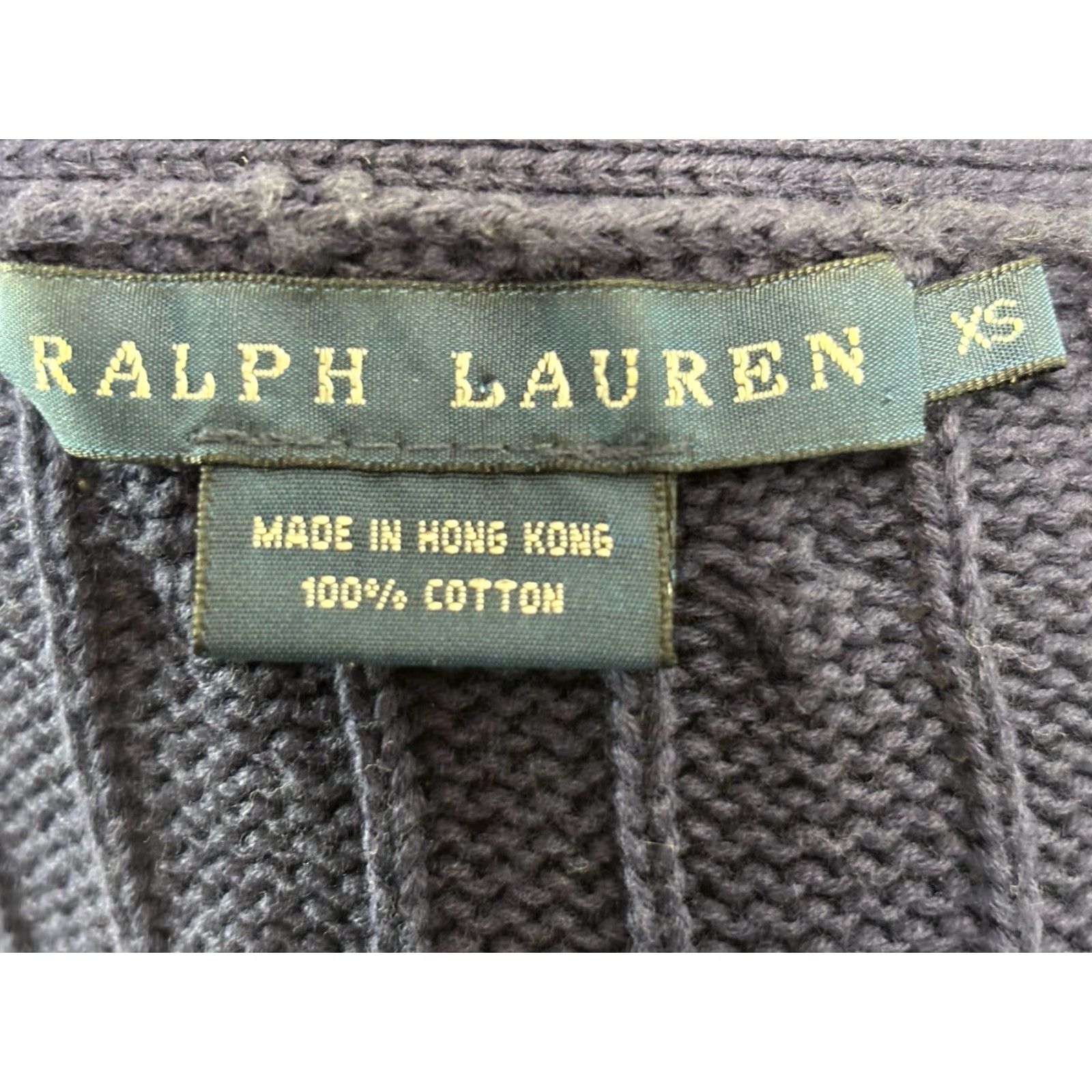 Ralph Lauren VINTAGE Ralph Lauren Cardigan Sweater Women’s XS Navy Blue Suede Patch Cable-Knit 90s Size XS / US 0-2 / IT 36-38 - 7 Thumbnail