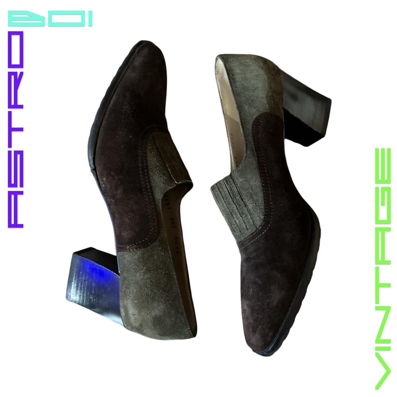 Salvatore Ferragamo Vintage Brown/Green Suede Heels - 7.5 Womens US NARROW Size US 7.5 / IT 37.5 - 3 Thumbnail