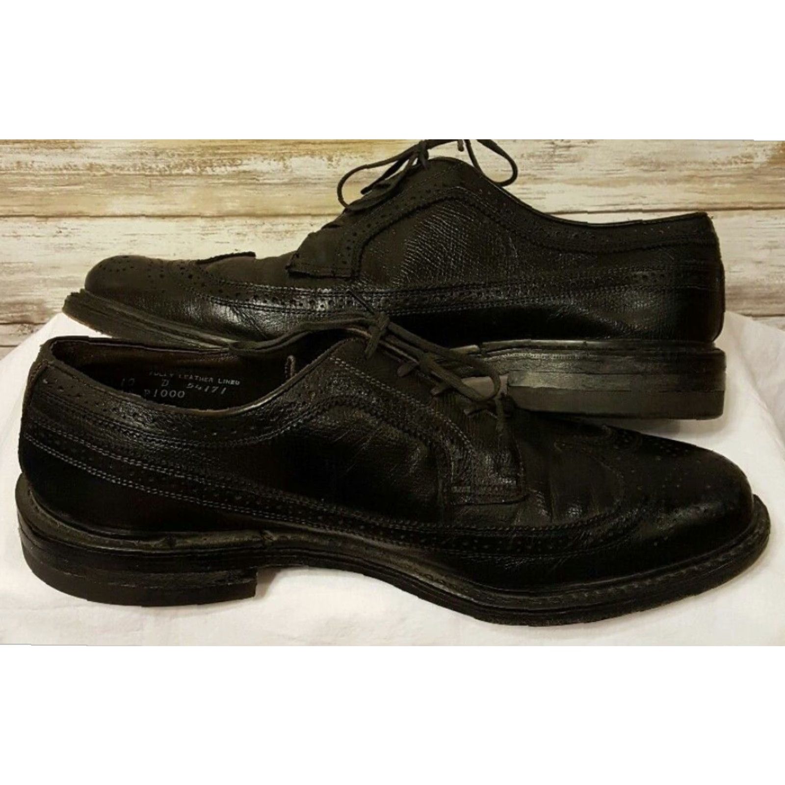 Vintage VINTAGE Leather Wingtip Dress Shoes Mens Black Brown USA 8.5 Medium Size US 8.5 / EU 41-42 - 4 Thumbnail