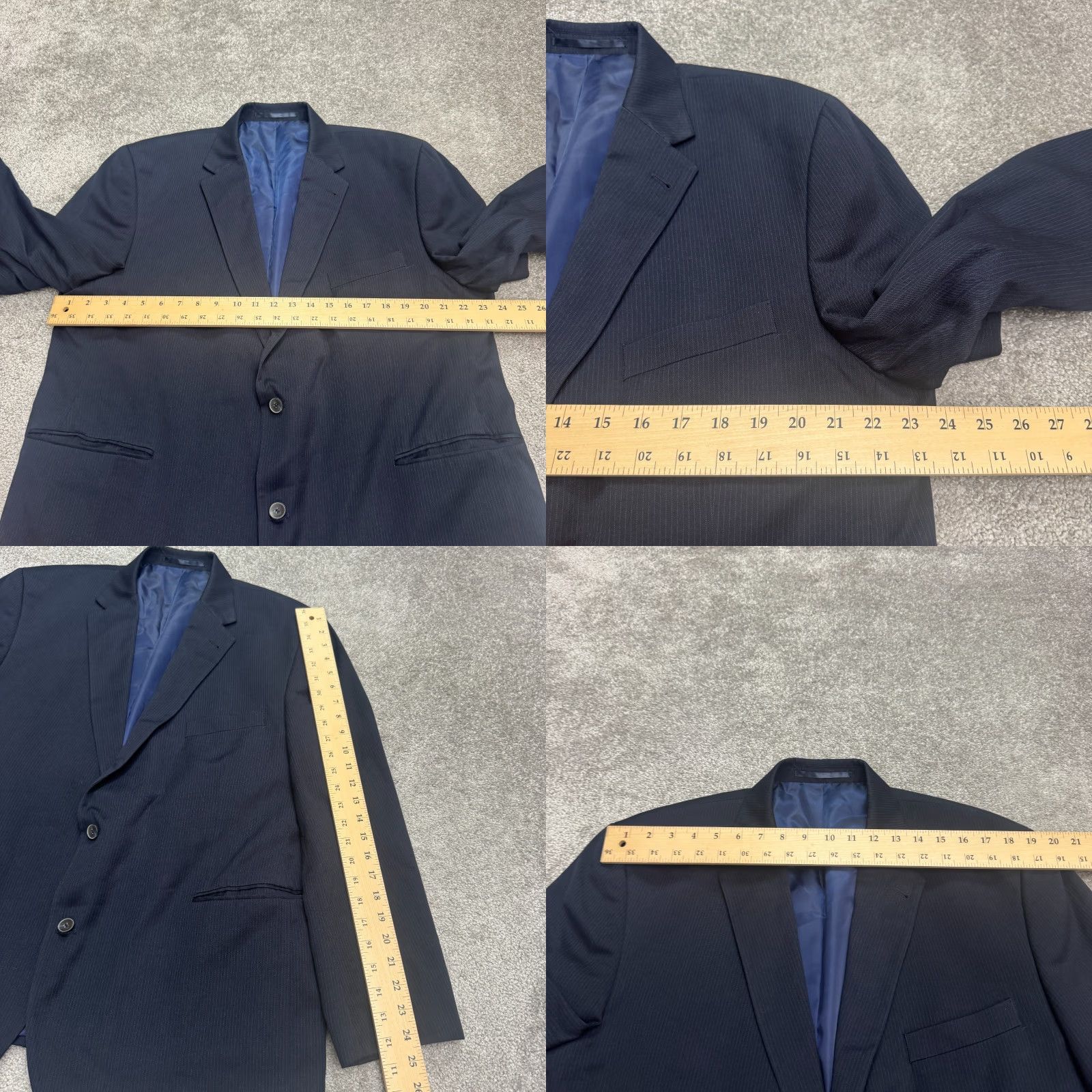 Vintage Canda Blazer Jacket Men 46S Navy Blue Pinstriped Wool-Blend Single-Breasted Notch Lapel Regular Fit Workwear Tailored Professional Mens Size US 30 / EU 46 - 8 Thumbnail