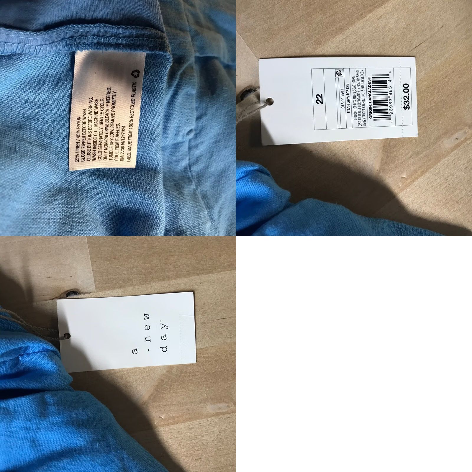 Vintage A New Day Blue Linen Blend Wide Leg Pants Womens 22 Size 22 Paperbag Pleated Elastic Waist Pockets Casual Summer Size 40" / US 18 - 8 Thumbnail