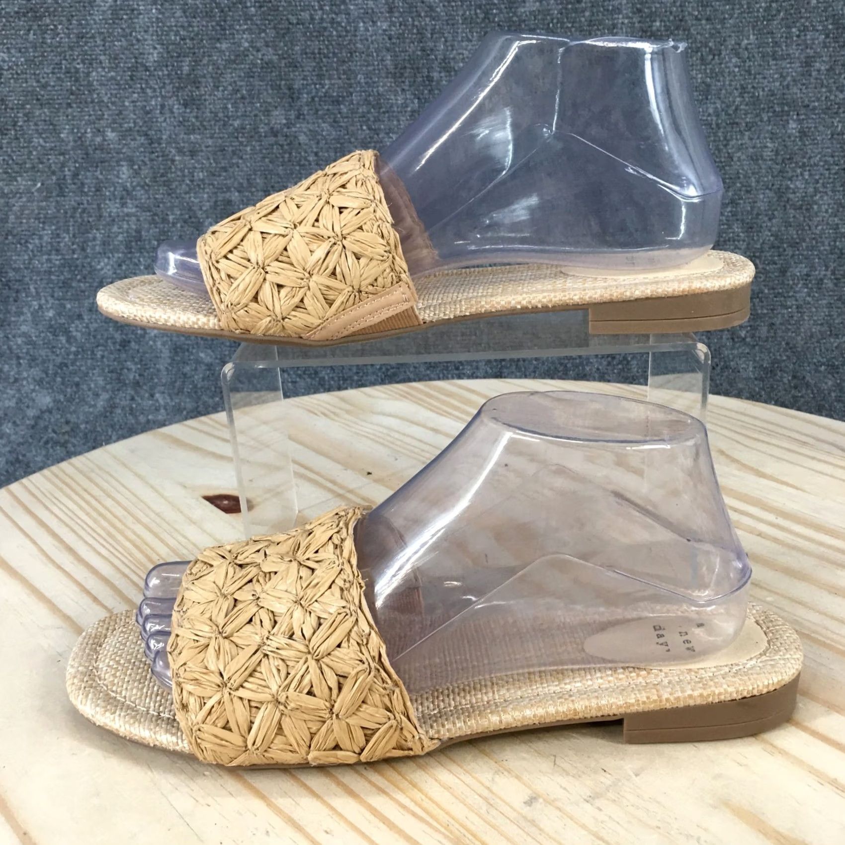 Vintage A New Day Sandals Womens 8 Woven Raffia Slide Tan Slip On Casual Open Toe Flats Size US 8 / IT 38 - 2 Thumbnail