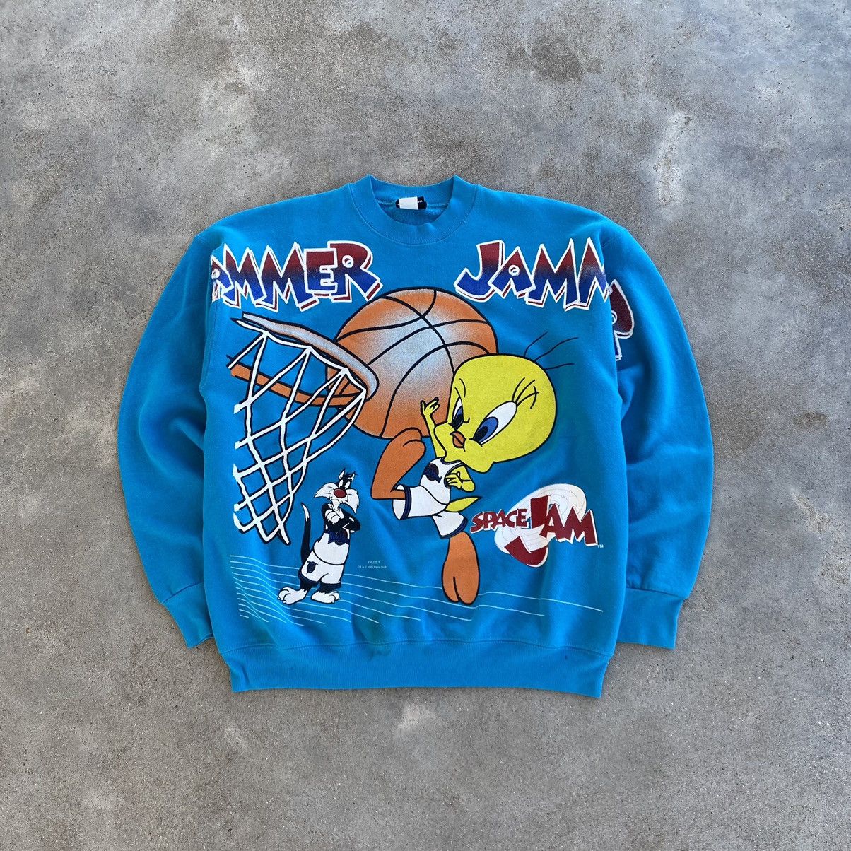 Image of Crazy Vintage 90's Space Jam Crewneck in Blue, Men's (Size XL)