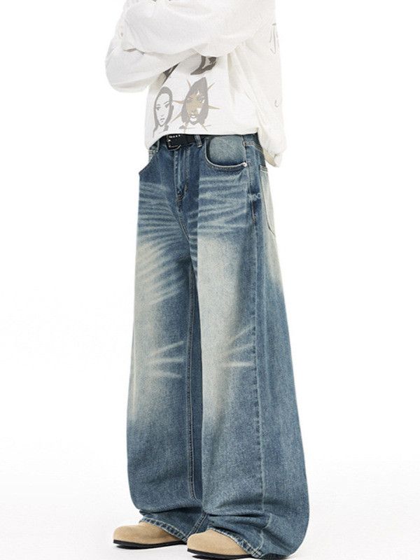 Vintage Men's Retro High Street Washed Whiskered Distressed Jeans Size US 32 / EU 48 - 4 Thumbnail