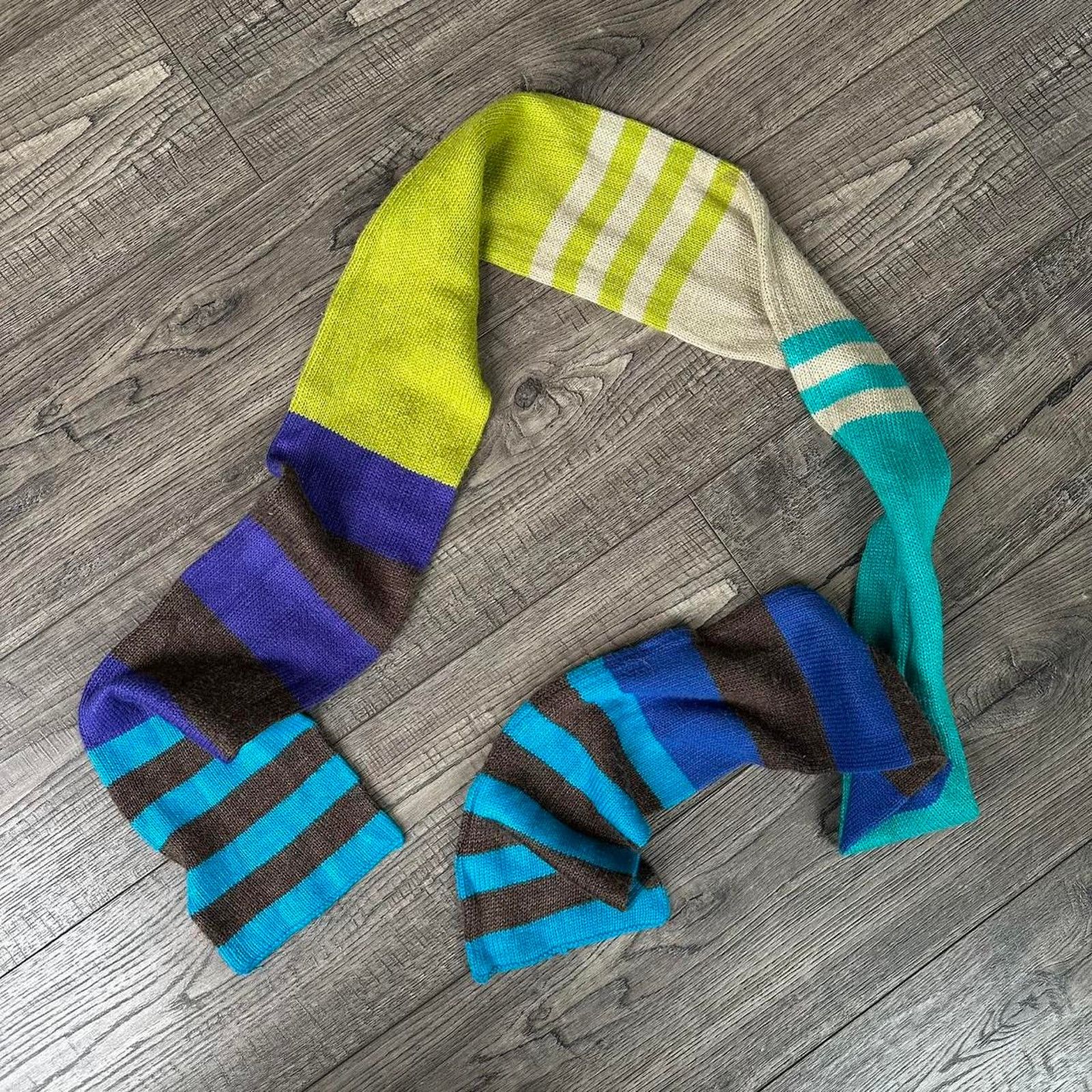 Old Navy × Vintage Vintage 00s Old Navy Blue Brown Green Striped Winter Scarf Size ONE SIZE - 1 Thumbnail