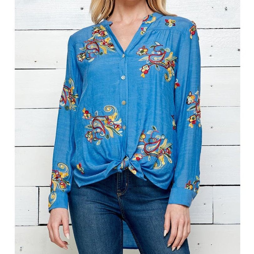 Other EUC Fig & Flower Embroidered Floral Blouse Sz. S Cornflower Size S / US 4 / IT 40 - 5 Thumbnail