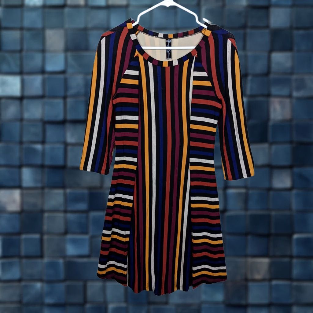 Rainbow Elana Kattan Rainbow Striped Elbow Sleeve Fit Flare Dress XS Size XS / US 0-2 / IT 36-38 - 1 Thumbnail