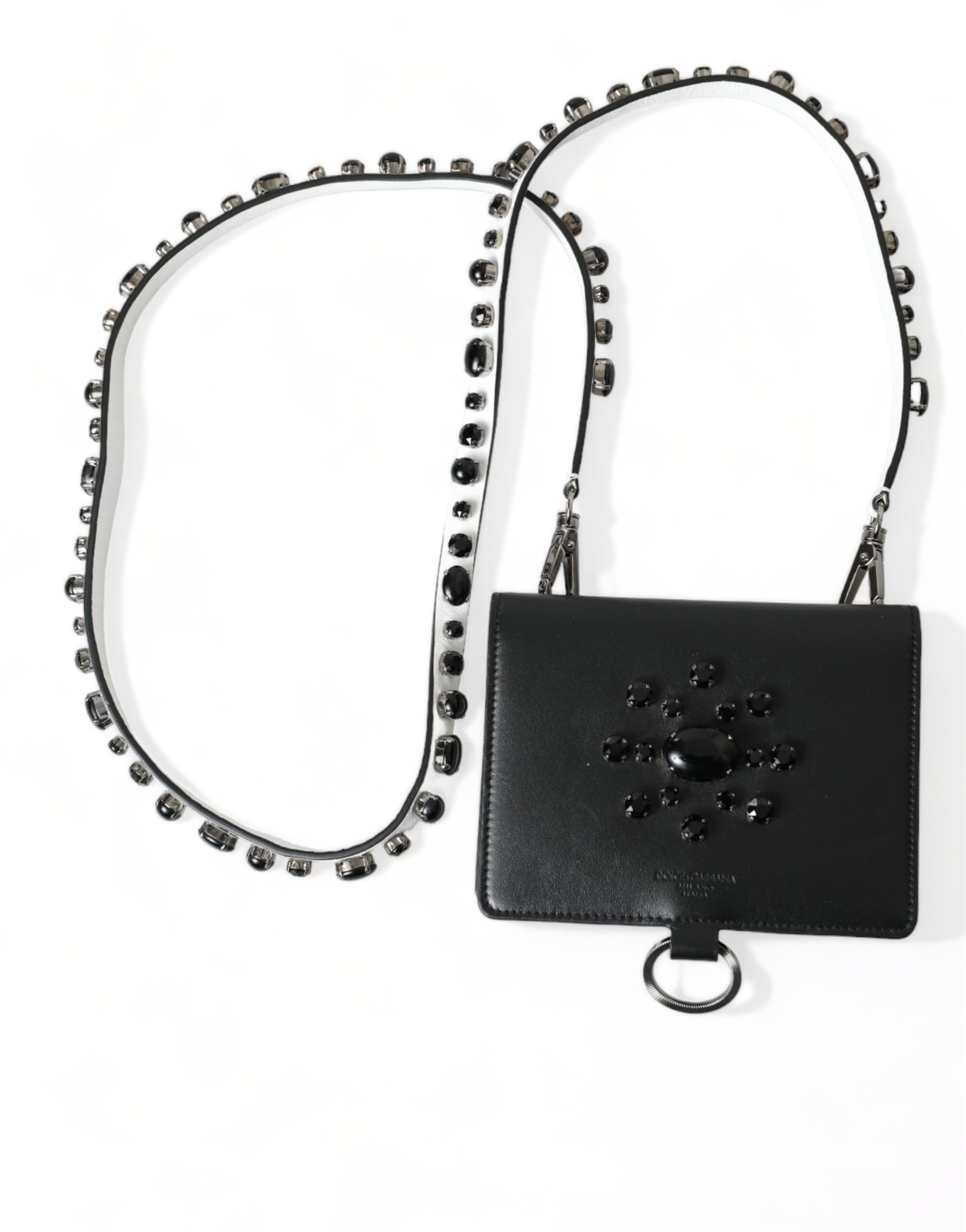 Dolce & Gabbana Elegant Black Leather Crystal Card Holder Women's Wallet Size ONE SIZE - 1 Thumbnail