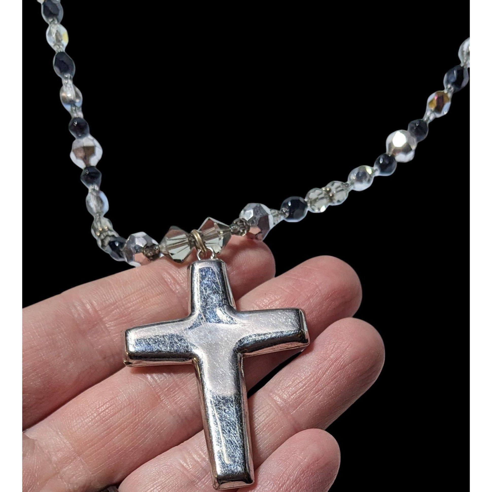 Other Silver Tone And Black Glass And Metal Beaded Cross Necklace Size ONE SIZE - 2 Thumbnail