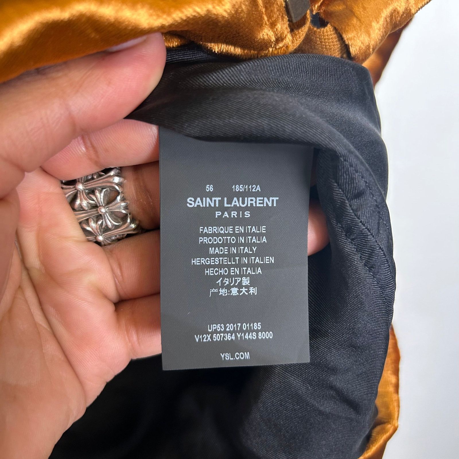 Saint Laurent Paris Saint Laurent Paris Liquid Gold Velvet Bomber Jacket Size 56 Size US XL / EU 56 / 4 - 4 Thumbnail