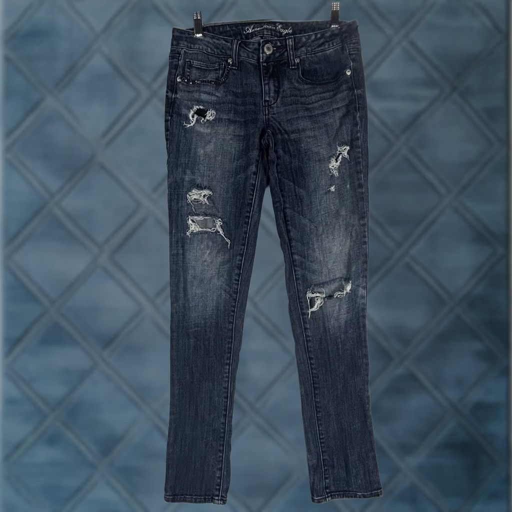 American Eagle Outfitters American Eagle Outfitters Jeans Skinny 4 Regular Women Blue Denim Low Rise Stretch 5-Pocket Womens–N/A Size 27" / US 4 / IT 40 - 1 Thumbnail