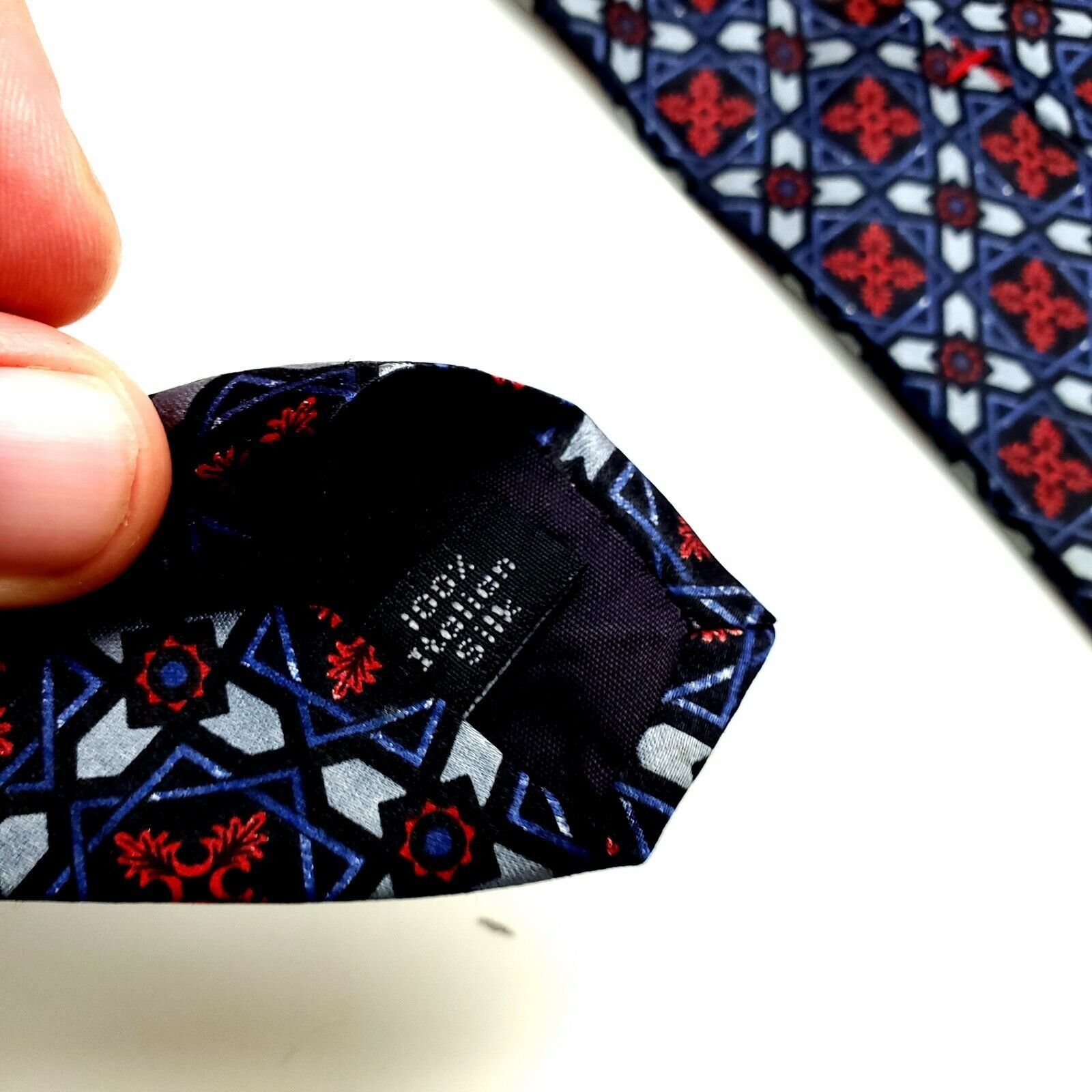 Henry Grethel Henry Grethel Silk Tie Blue Red Geometric Classic Print Ital Size ONE SIZE - 4 Thumbnail
