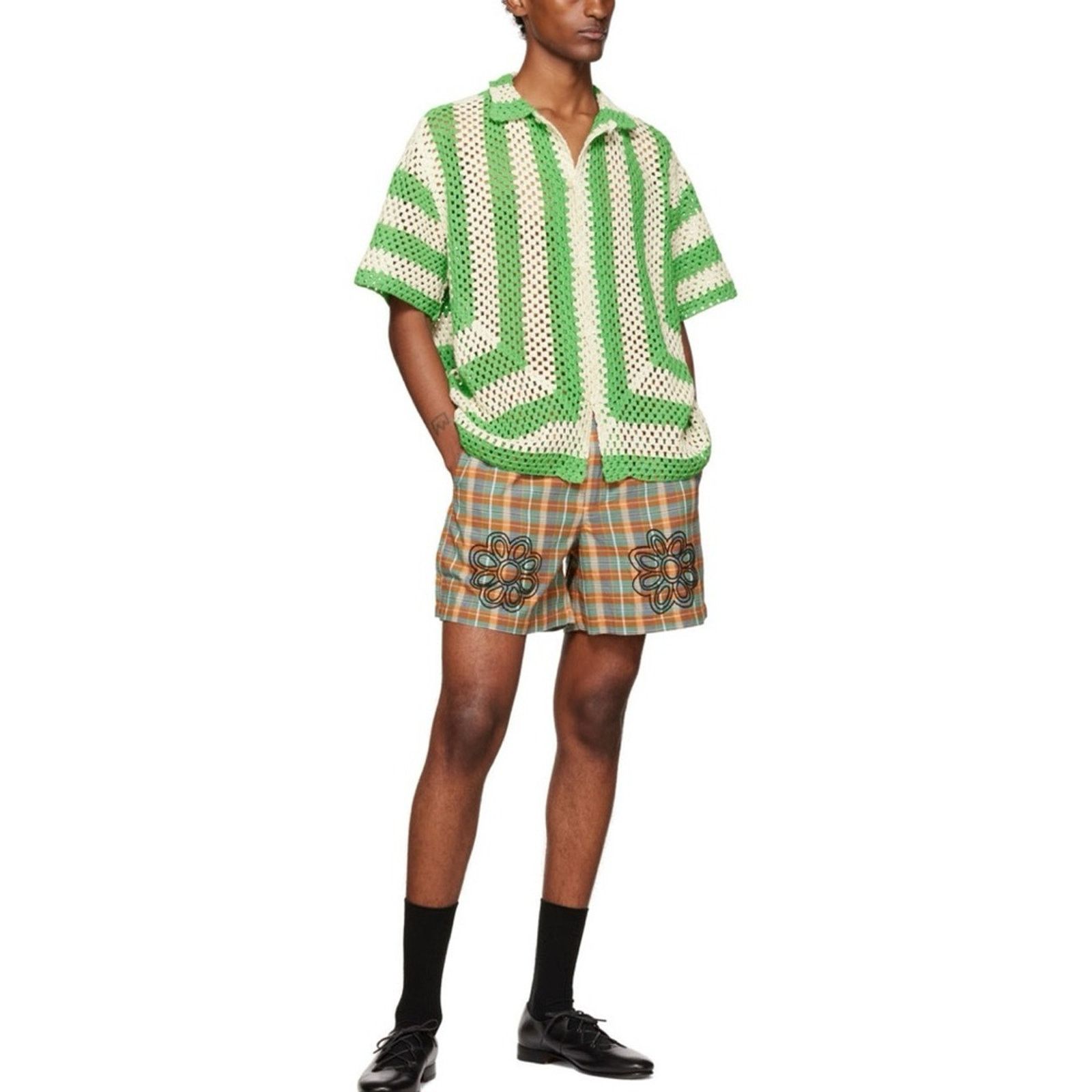 Bode Bode Crochet Shirt (Sz S/M) Flagship Striped Green Cream Size US M / EU 48-50 / 2 - 2 Thumbnail