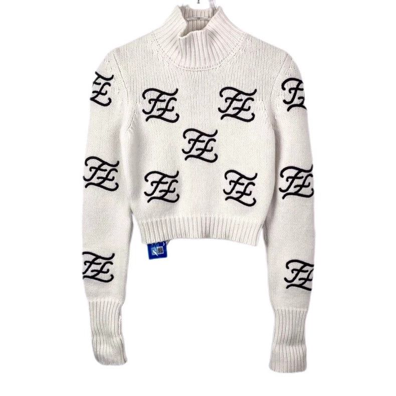 Fendi FENDI Logo Embroidered High-Neck White Wool Long Sleeve Kn Size XXS / US 00 / IT 34 - 1 Thumbnail