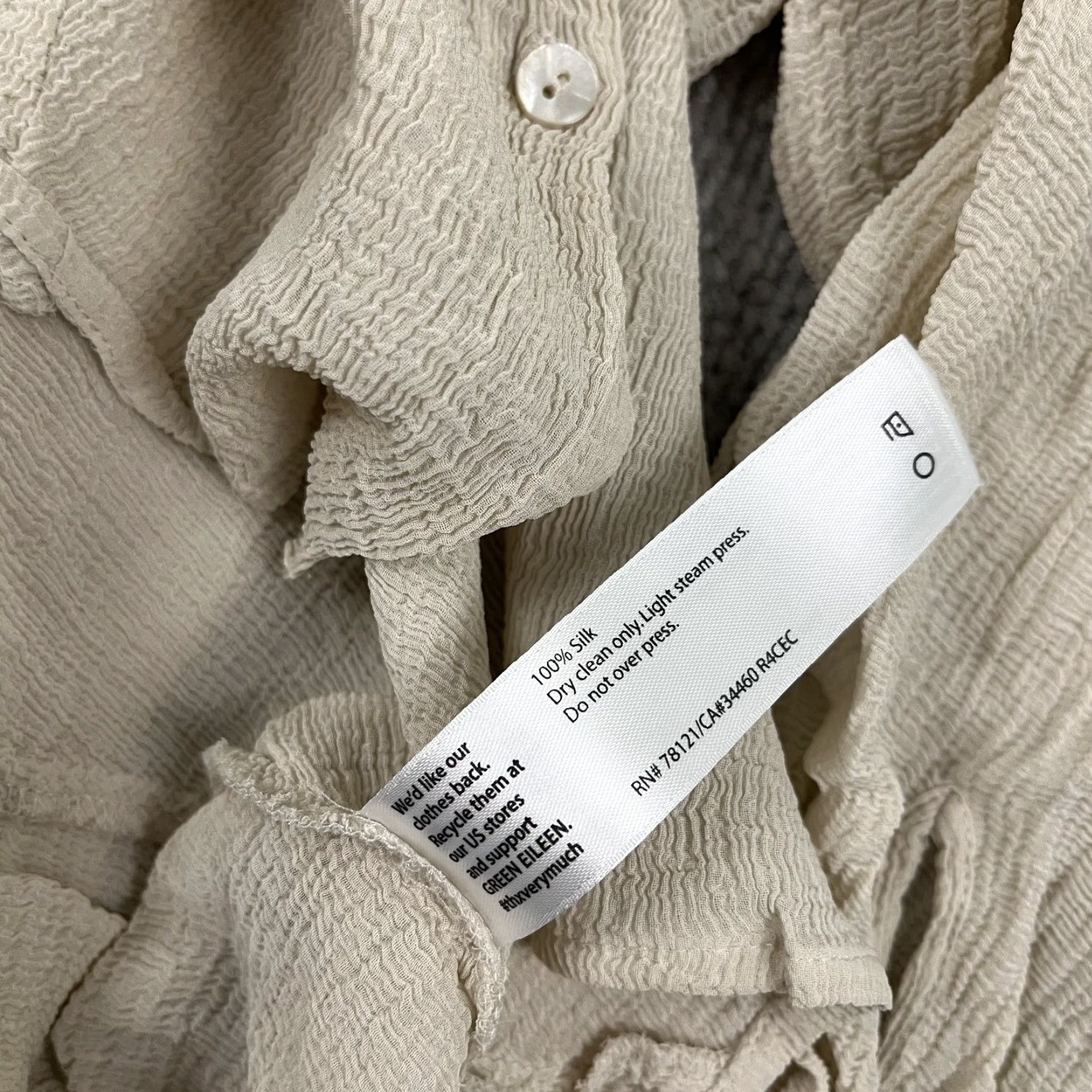 Eileen Fisher The Fisher Project by Eileen Fisher Tunic Top Women M Ivory Silk Hi Low Hem Button-Up Size M / US 6-8 / IT 42-44 - 3 Thumbnail