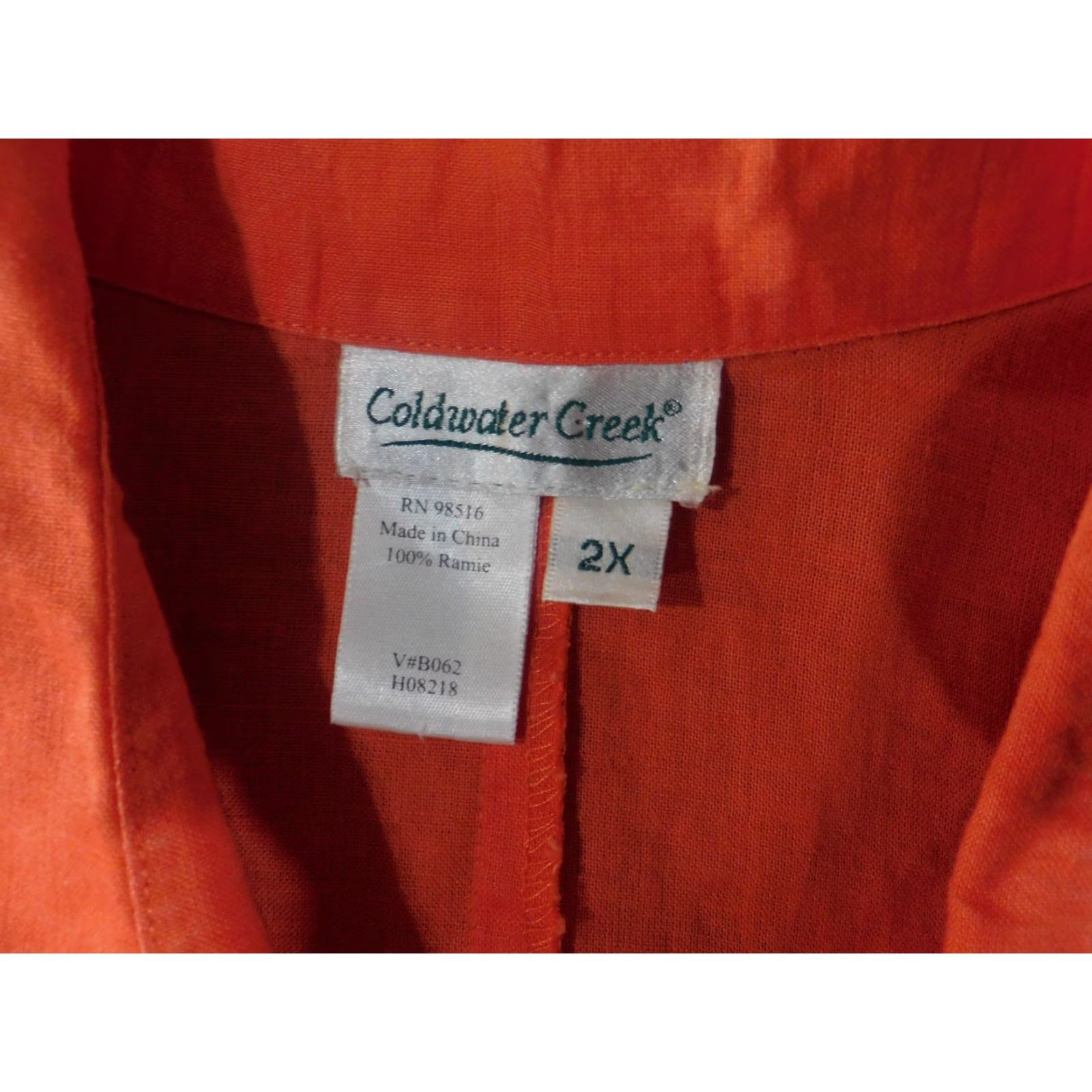 Coldwater Creek Coldwater Creek Shirt Womens 2XL Orange 100% Ramie Button Front 3/4 Sleeve Top Size XXL / US 16-18 / IT 52-54 - 5 Thumbnail