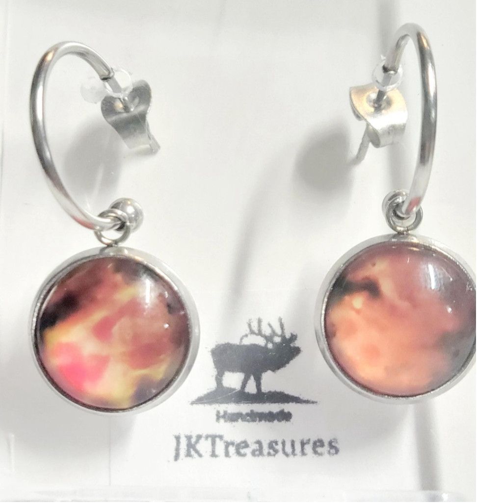 Handmade Nebula Galaxy Cosmic Ethereal Pink & Orange Hoop Earrings Size ONE SIZE - 3 Thumbnail