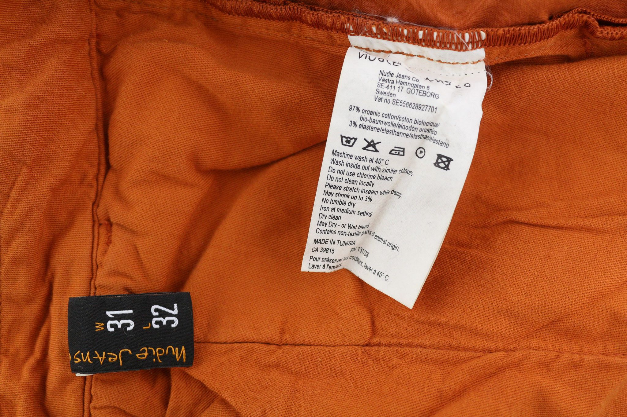 Nudie Jeans KHAKI SLIM W31/L32 Organic Warm Orange Chino Trousers 82560 Size US 31 - 6 Thumbnail