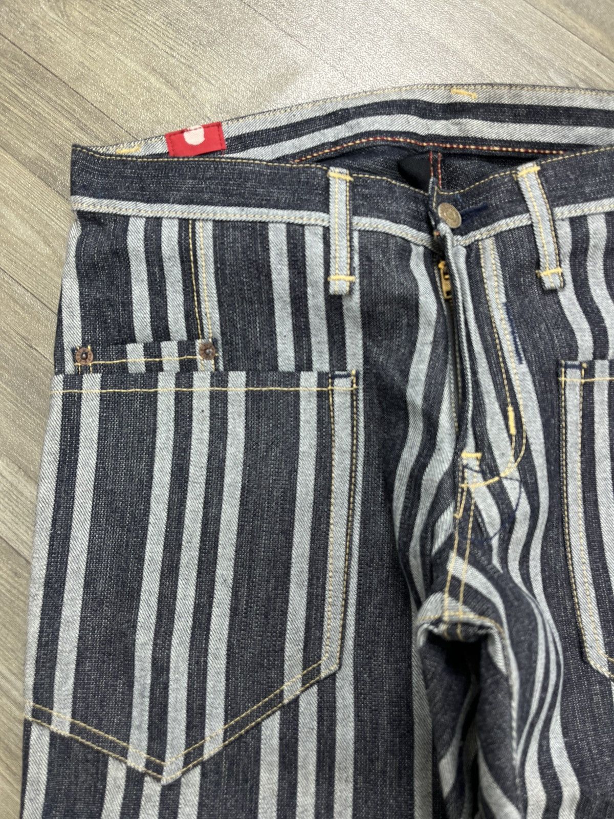 Japanese Brand Vintage Blue Way Japan Striped Indigo Denim Flared Jeans Size US 33 - 4 Thumbnail