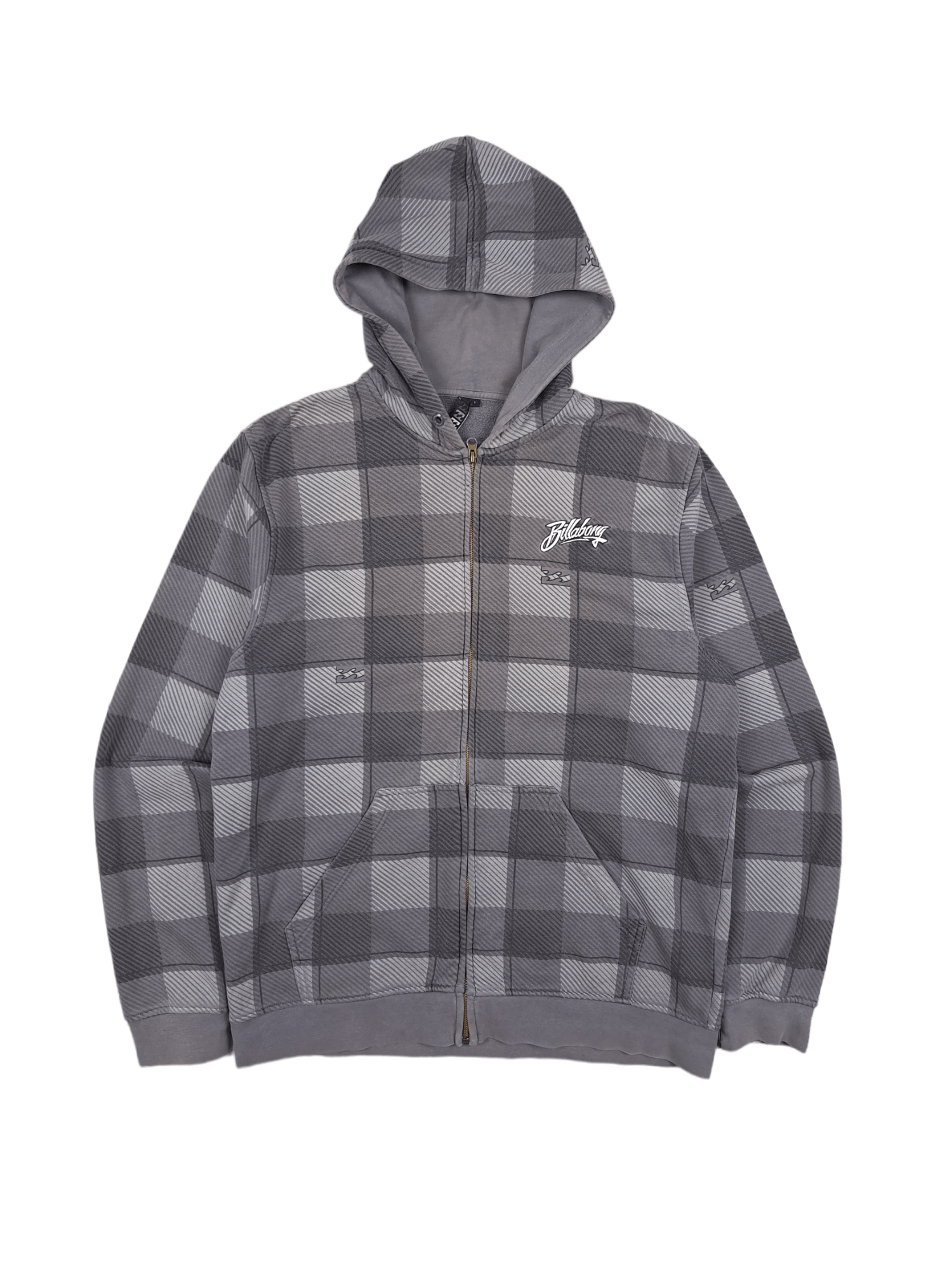Billabong × Tribal Streetwear 💎 Vintage Gray Y2K Full Zip Hoodie Sweatshirt Checked Logo Size US L / EU 52-54 / 3 - 1 Thumbnail