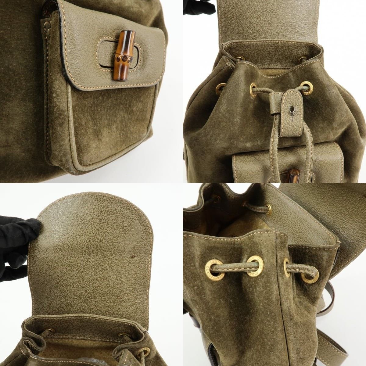 Gucci Gucci Bamboo Suede Backpack Green Size ONE SIZE - 6 Thumbnail