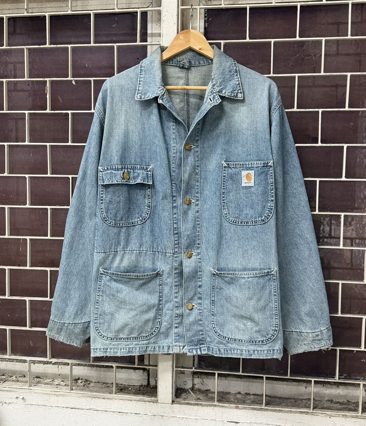 Carhartt VTG Carhartt Denim Chore Jacket Faded Distressed Workwear Size US L / EU 52-54 / 3 - 9 Thumbnail