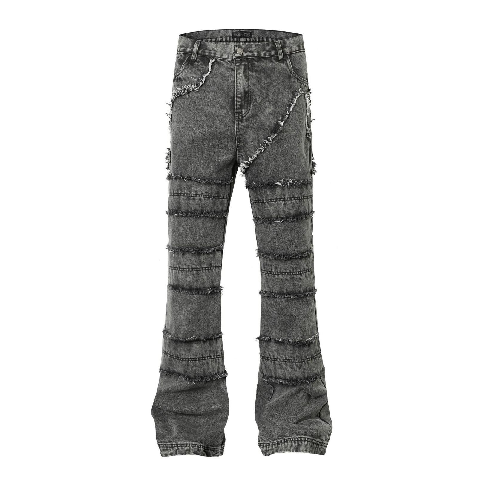 Japanese Brand Gray Distressed Flared Denim Jeans, Wide Leg Jeans Size US 30 / EU 46 - 2 Thumbnail