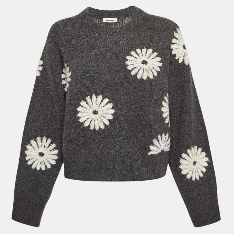 Sandro Sandro Gray Floral Intarsia Knit Size S / US 4 / IT 40 - 1 Thumbnail