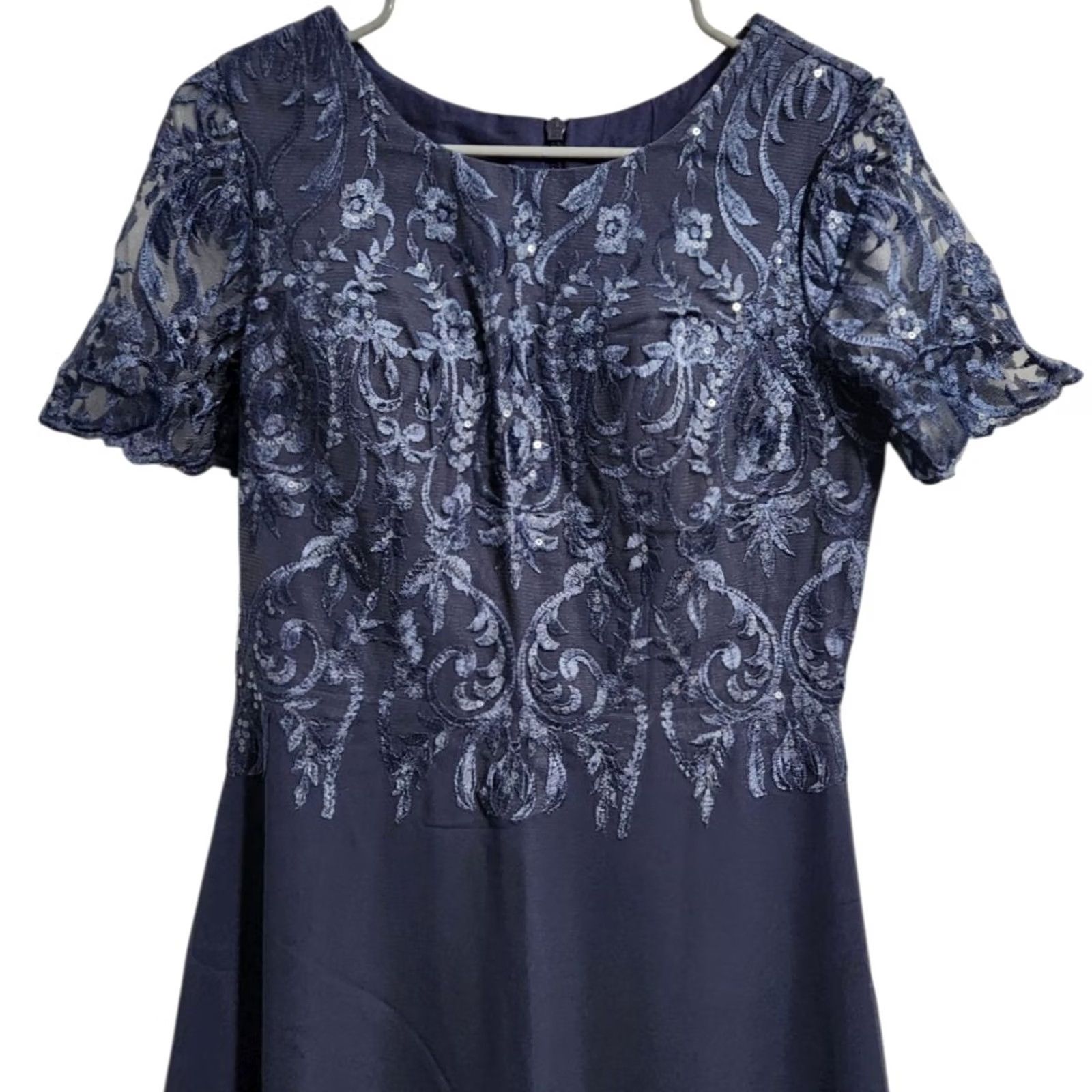 Vintage JJs House Womens 6 Floral Embroidered Maxi Dress Short Sleeve Chiffon Stormy blue 6 Floral Embroidered Maxi Dress Womens Chiffon Blue 6 Size 28" / US 6 / IT 42 - 3 Thumbnail