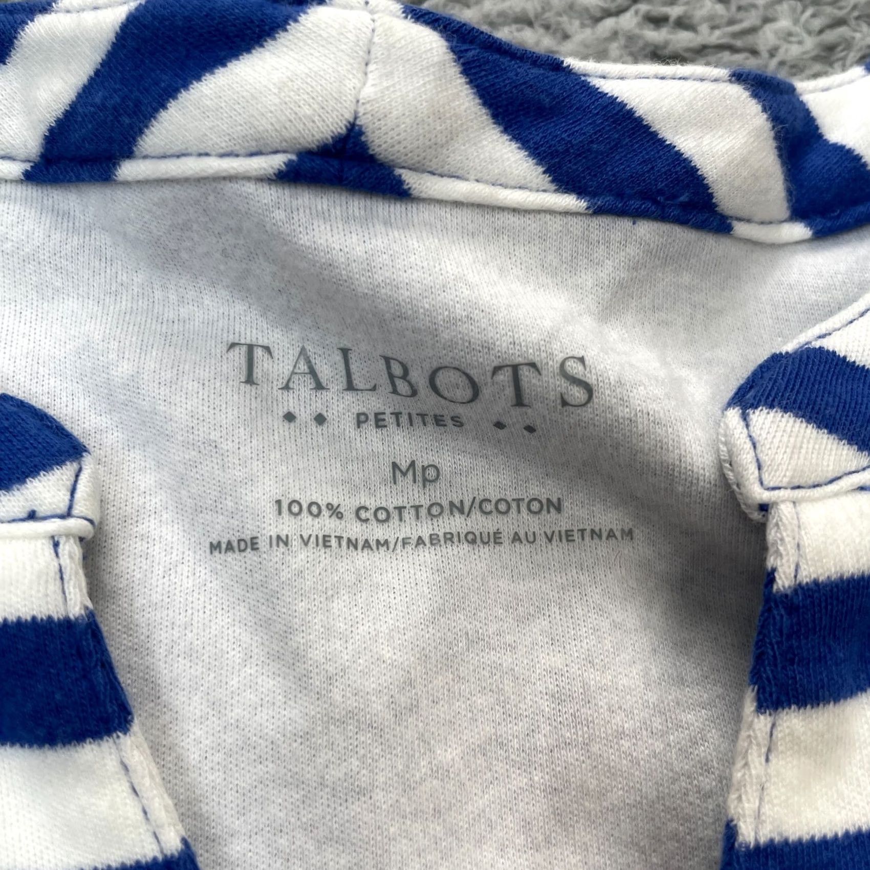 Talbots Talbots Blouse Womens Medium Petite Blue Geometric Print Cotton V-Neck 3/4 Sleeve Boho Shirt Size M / US 6-8 / IT 42-44 - 4 Thumbnail