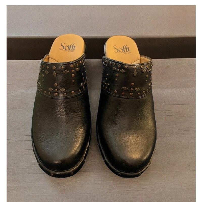 Unknown London Sofft Black Heels Clogs Slip-On's Shoes Leather Size 6.5 M Size US 6.5 / IT 36.5 - 2 Thumbnail