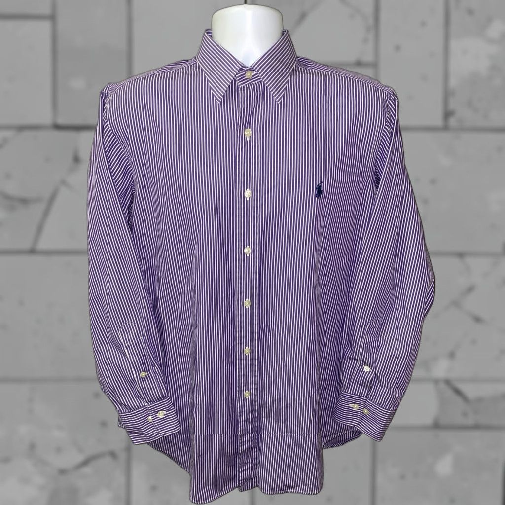 Polo Ralph Lauren Polo Ralph Lauren Striped Dress Shirt Mens 15.5 Purple/White Long Sleeve Button-Down Size 40R - 1 Thumbnail