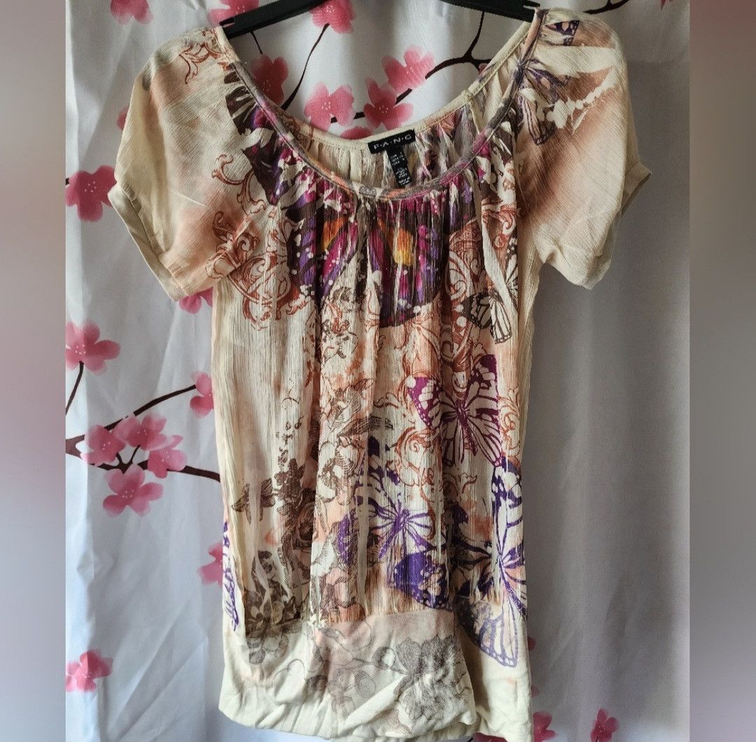 Unknown London NWOT F.A.N.G Sheer Beige Butterfly Floral Tunic S Size S / US 4 / IT 40 - 1 Thumbnail