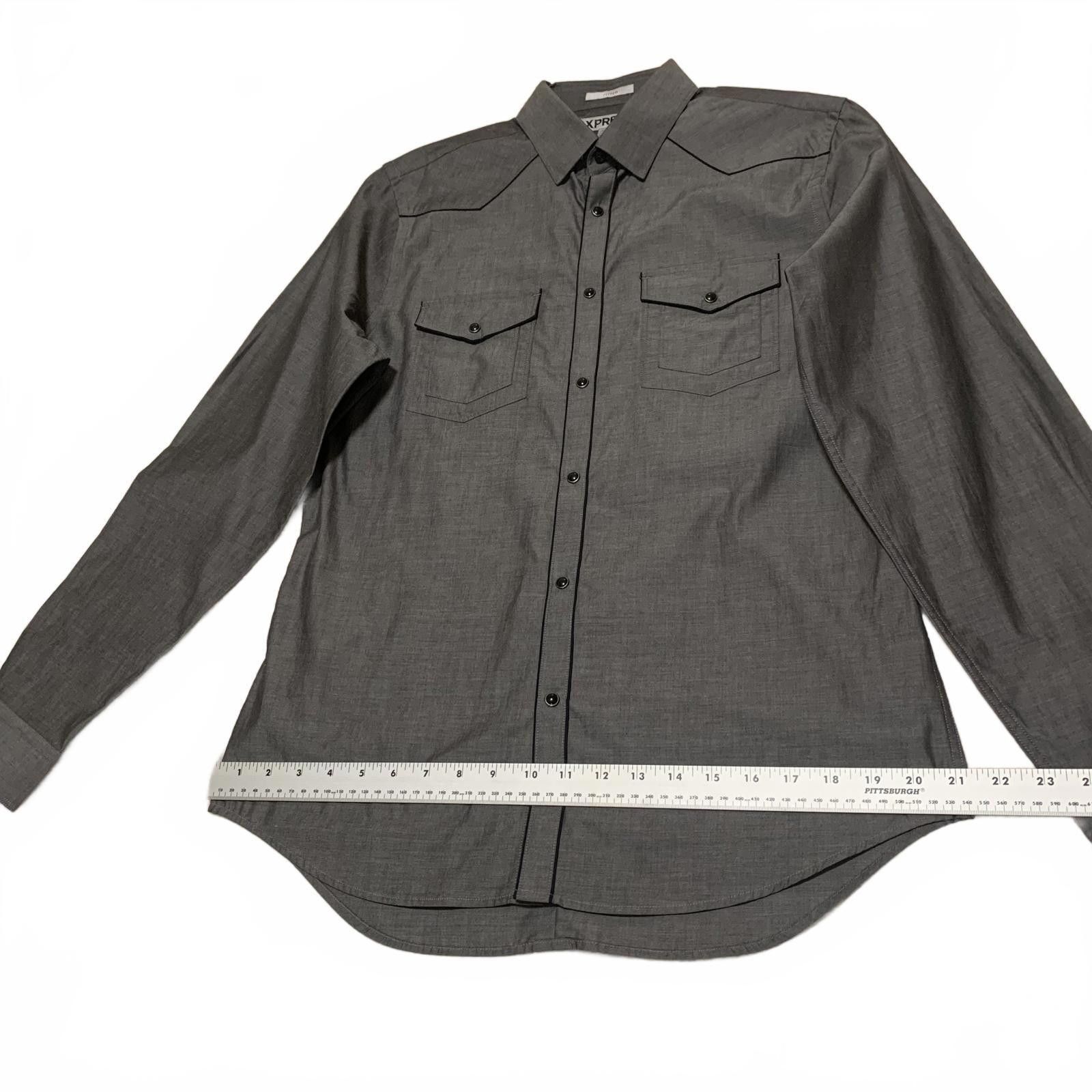Express Express Men's M Long Sleeve Gray Western Shirt Size US M / EU 48-50 / 2 - 5 Thumbnail