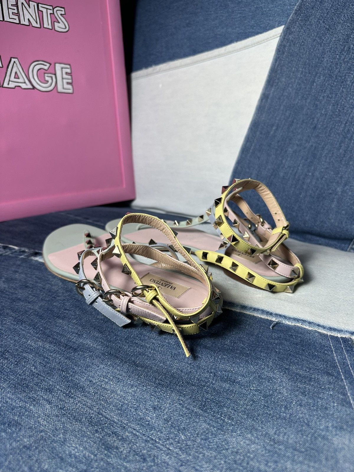 Valentino Valentino Rockstud Leather Ankle Strap Sandals Flat Size US 9.5 / IT 39.5 - 5 Thumbnail