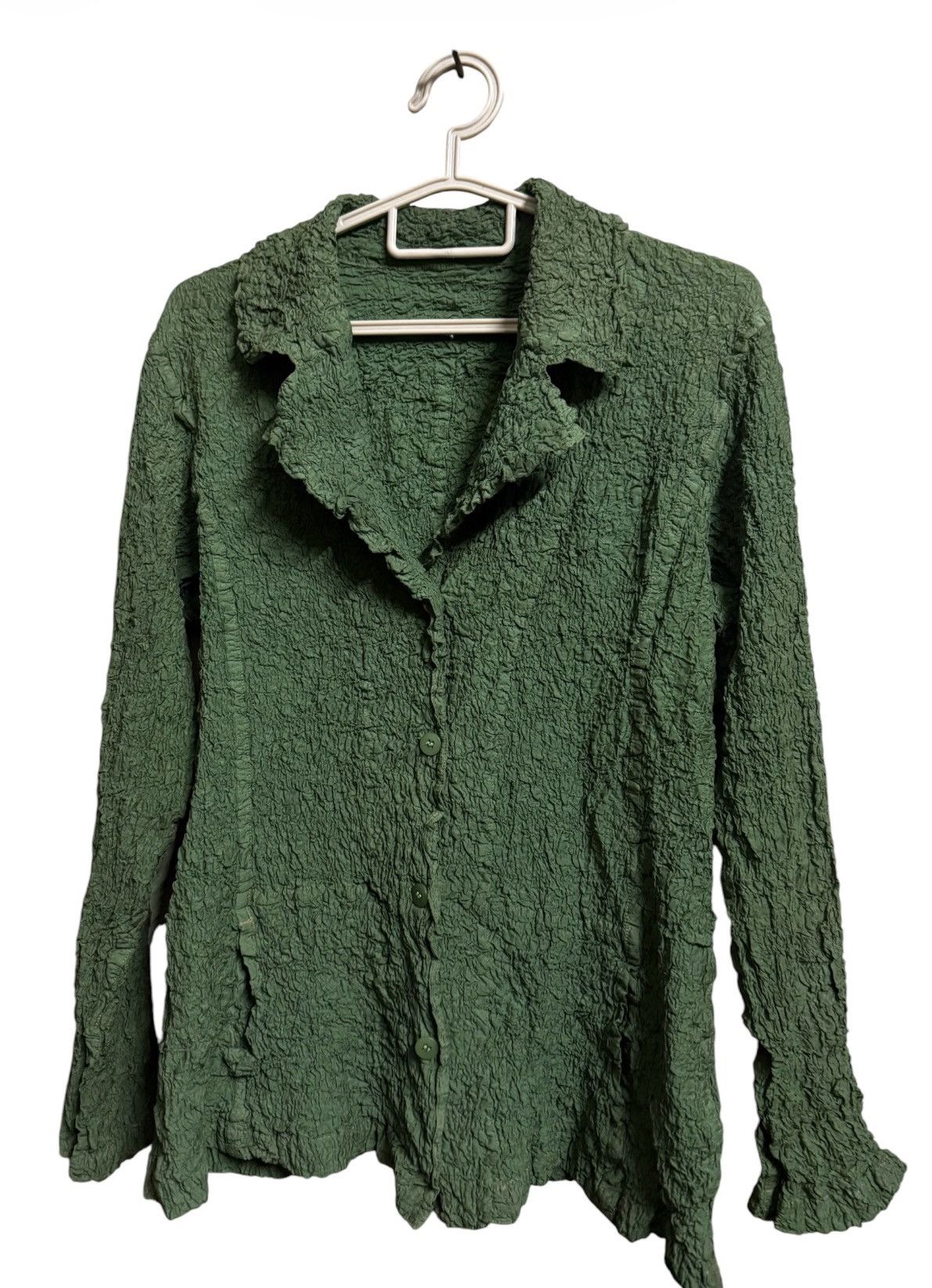 Issey Miyake Issey Miyake Cauliflower Crinkled Jacket With a Collar Green Size S / US 4 / IT 40 - 3 Thumbnail