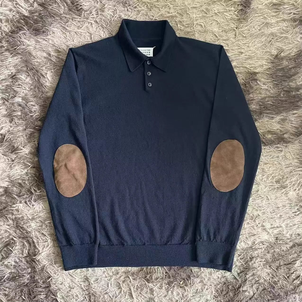 Maison Margiela Blue Long-Sleeve Polo with Elbow Patches Size US L / EU 52-54 / 3 - 1 Thumbnail