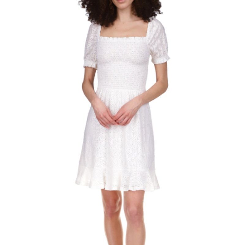 Michael Kors Michael Kors Smocked Eyelet Peasant Dress in White, Size L Size L / US 10 / IT 46 - 1 Preview