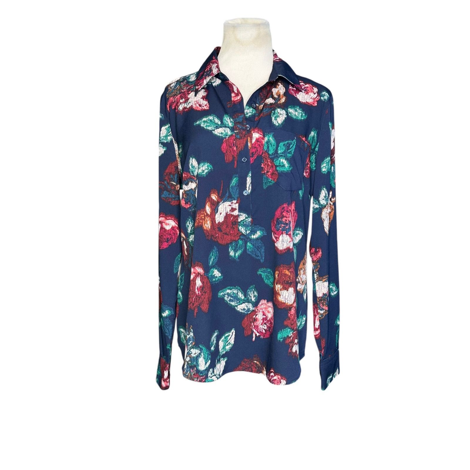 Merona Merona blue red floral long sleeves tunic blouse size M Size M / US 6-8 / IT 42-44 - 11 Thumbnail