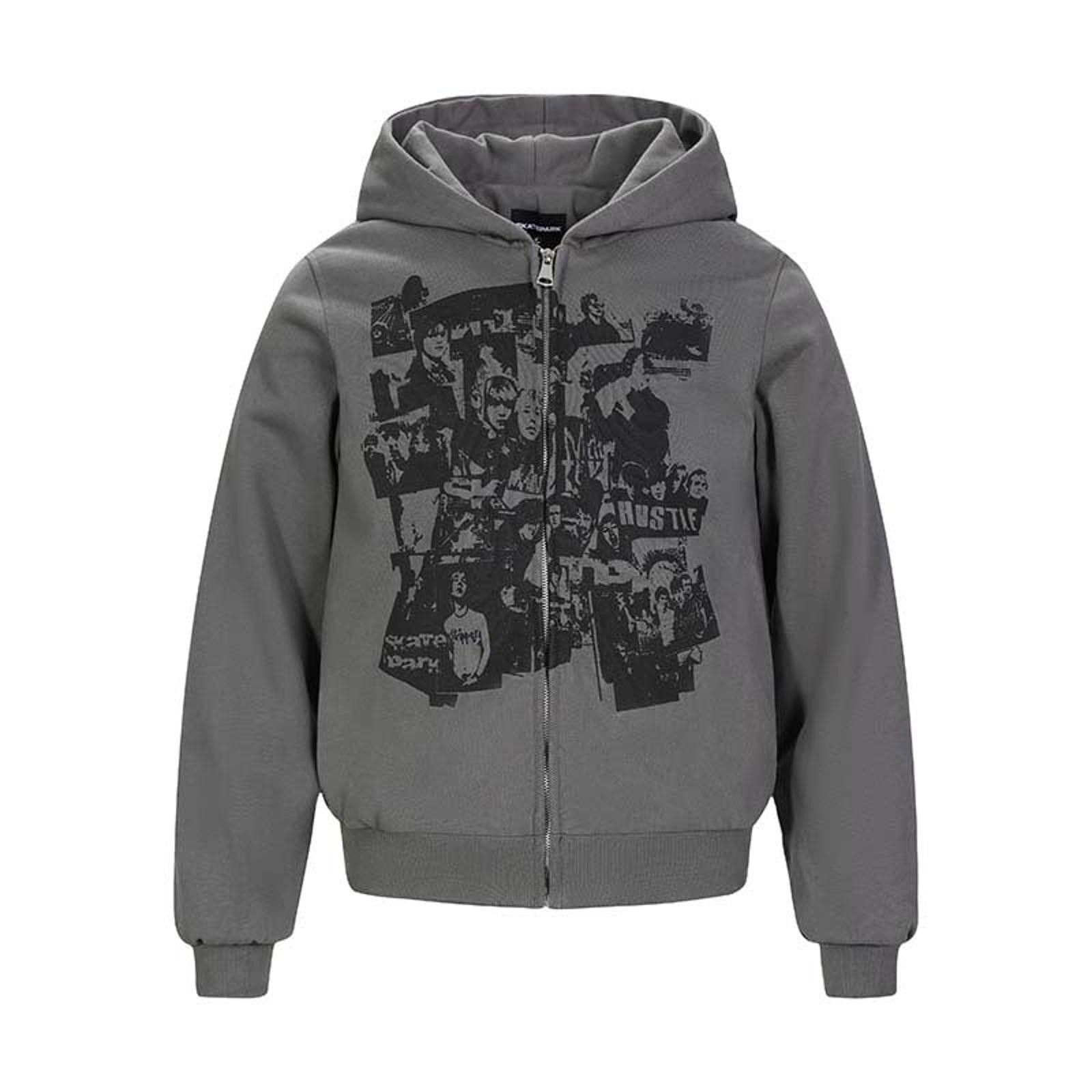 Japanese Brand Gray Graphic Zip-Up Hoodie, Casual Men's Hoodie Size US M / EU 48-50 / 2 - 1 Thumbnail