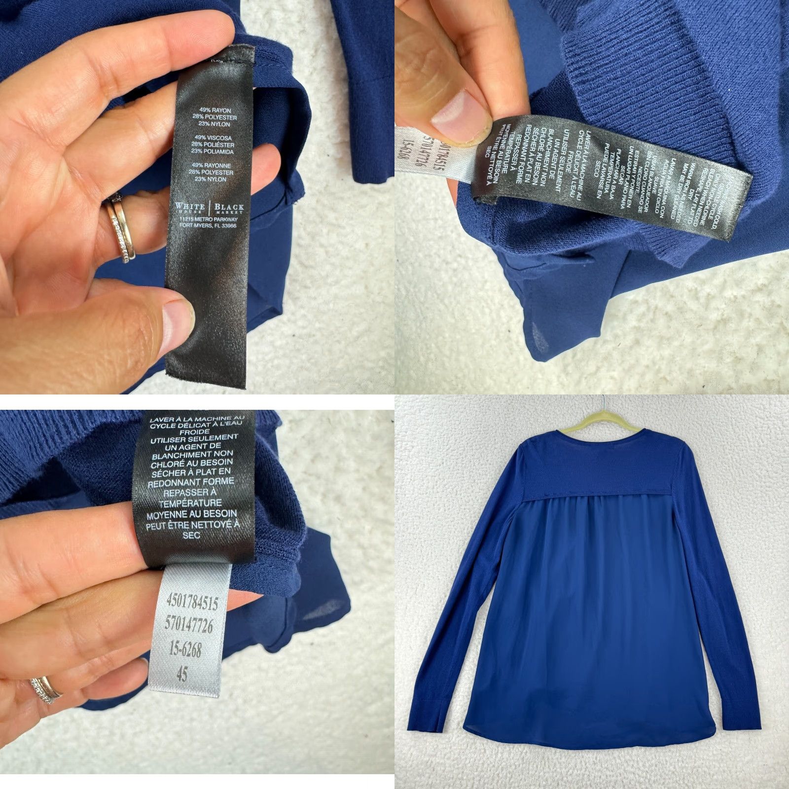 White House Black Market White House Black Market Shirt Women Medium Navy Blue V-Neck Stretch Long Sleeve Size M / US 6-8 / IT 42-44 - 8 Thumbnail