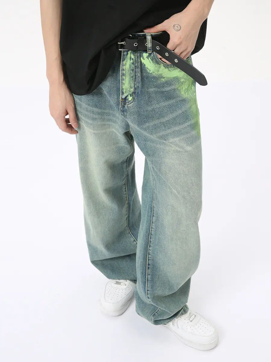 Japanese Brand Retro loose hand-painted straight leg jeans Size US 32 / EU 48 - 4 Thumbnail