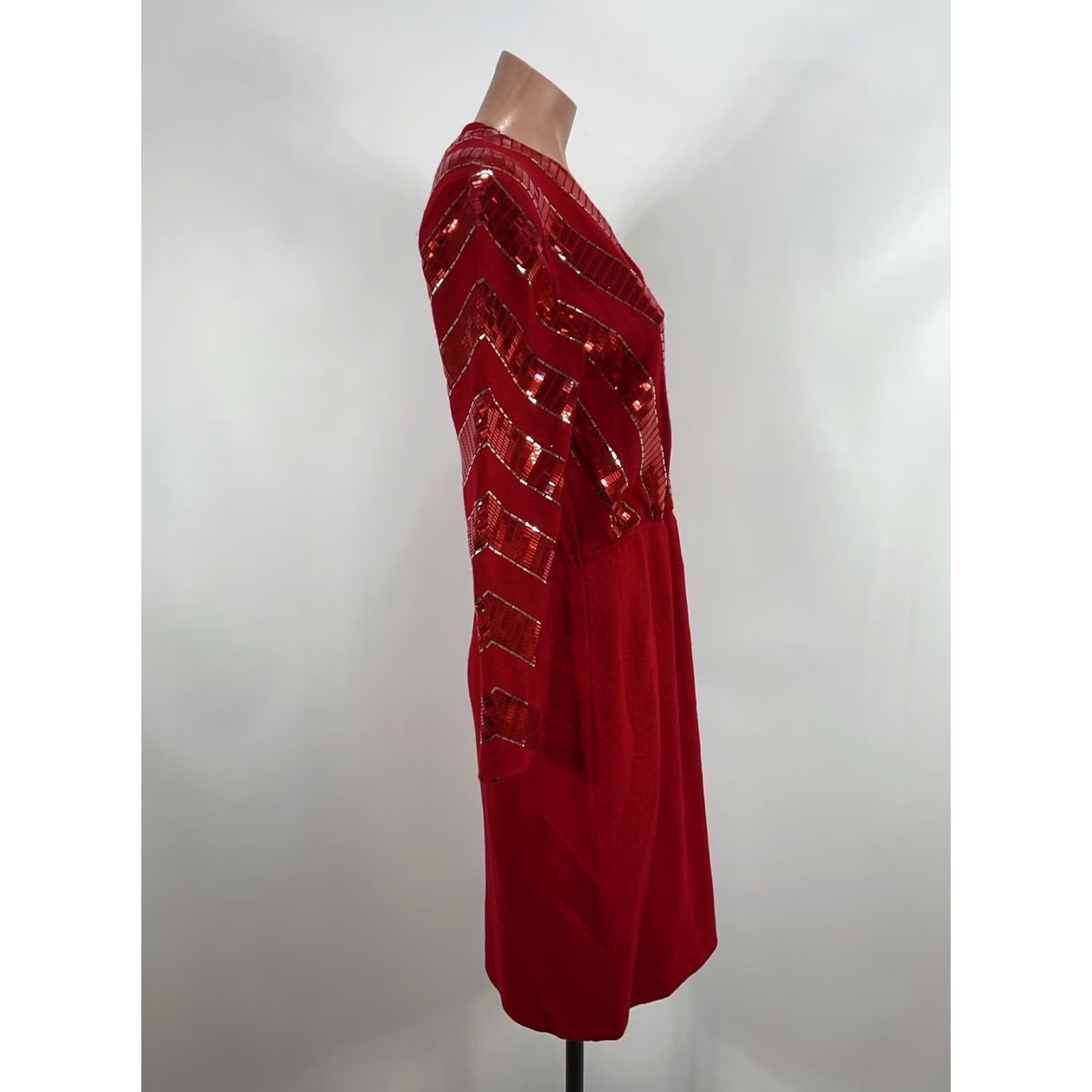 St. John VINTAGE St. John Knit Evening dress 6 Red Wool Sequin sheath 90s Party/Cocktail Womens Size M / US 6-8 / IT 42-44 - 5 Thumbnail