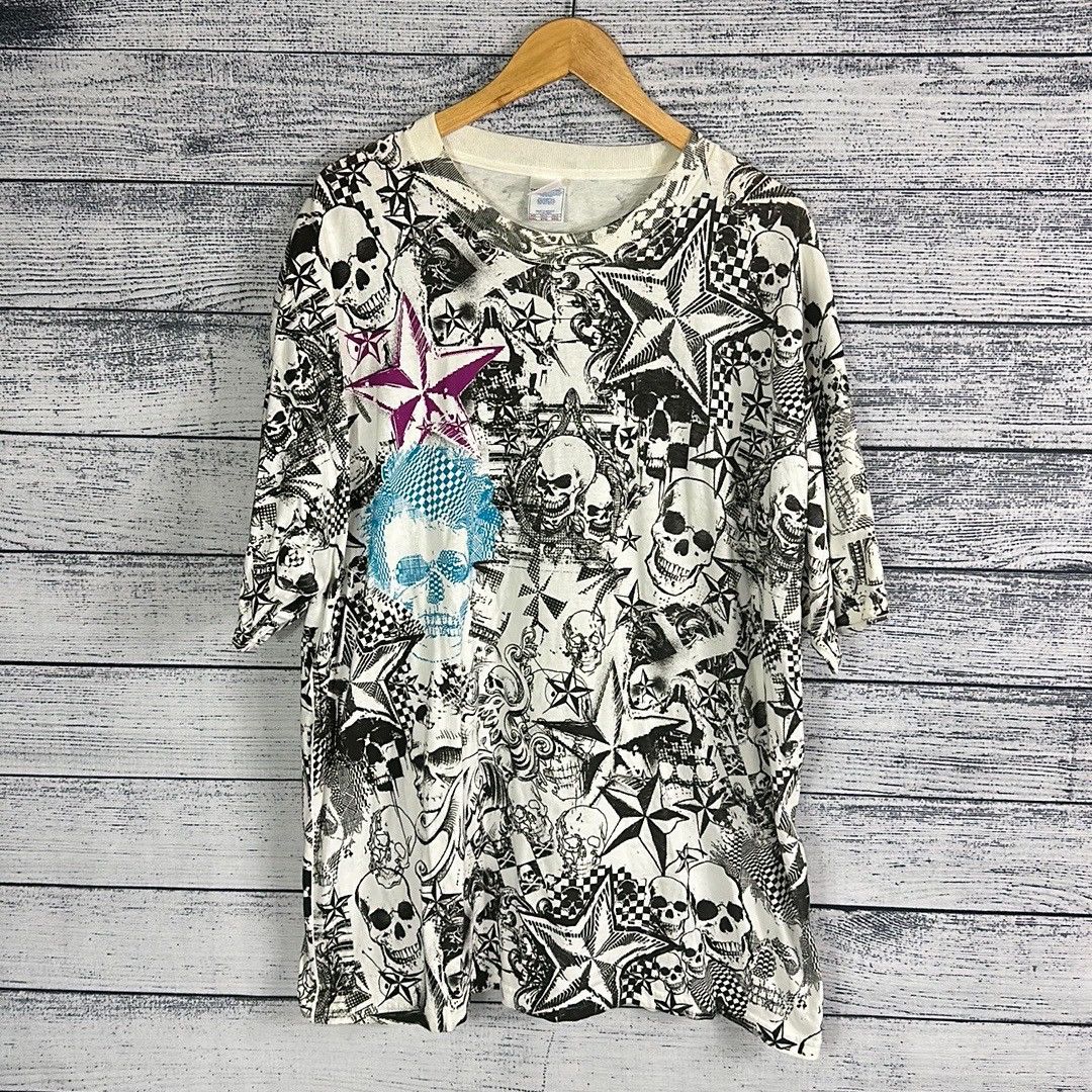 Vintage Skull Punk Goth Rocker AOP Cotton Tennessee River T