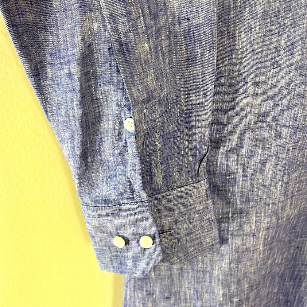 Hugo Boss Slim fit Linen -BOSS Tailored -sz 15.5- Blue w/white Heather Size 38R - 5 Thumbnail
